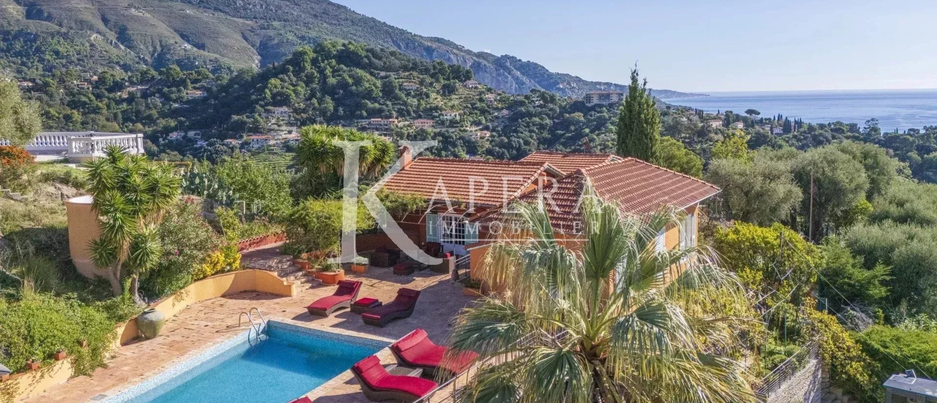 VENTE VILLA 7P 335M² - MENTON - VUE PANORAMIQUE MER ET MONTAGNES
